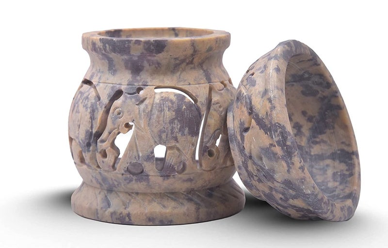 IYBHandcrafted Soapstone Elephant Carving Aroma Burner Oil Diffuser for Gifting Meditation Aromatherapy Home Decor etc Set of 2 - Image 2