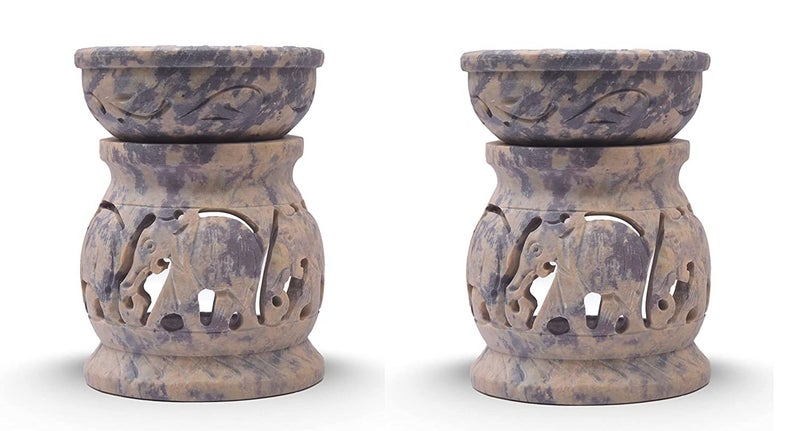 IYBHandcrafted Soapstone Elephant Carving Aroma Burner Oil Diffuser for Gifting Meditation Aromatherapy Home Decor etc Set of 2 - Image 1