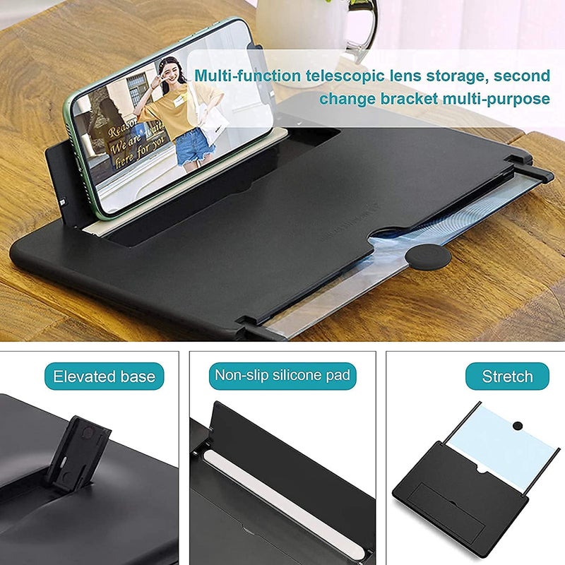 Hexabyte 3D HD Screen Magnifier with Phone Stand | Mobile Screen Amplifier & Expander for All Smartphones | Foldable Eye Protection Phone Holder for Movies, Reading, Videos - Image 4