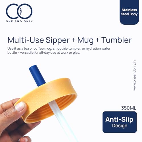 ONE AND ONLY 350ml Sipper Tumbler Lightweight and Portable, Printed Blue Tumbler with Reusable Straw and Lid, Stainless Steel Sipper Glass for Outdoor Activities - Image 2