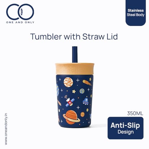 ONE AND ONLY 350ml Sipper Tumbler Lightweight and Portable, Printed Blue Tumbler with Reusable Straw and Lid, Stainless Steel Sipper Glass for Outdoor Activities - Image 3