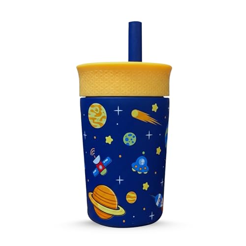 ONE AND ONLY 350ml Sipper Tumbler Lightweight and Portable, Printed Blue Tumbler with Reusable Straw and Lid, Stainless Steel Sipper Glass for Outdoor Activities - Image 1