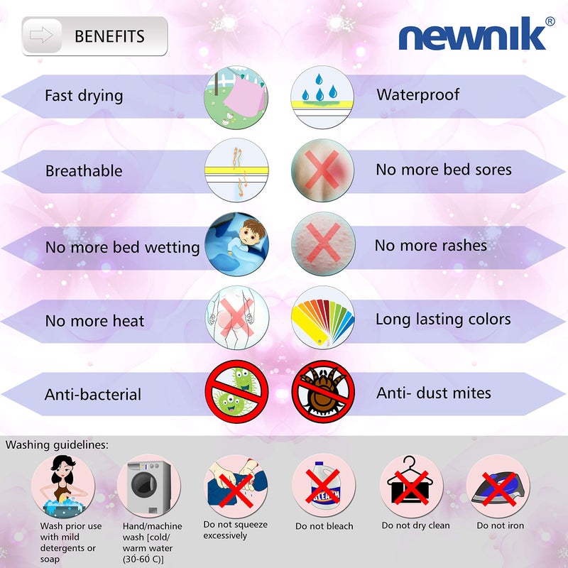 Newnik حصيرة بيبي نيو نيك مقاومة للماء / شراشف قابلة لإعادة الاستخدام / وسائد تحتية (الحجم: 140 سم × 220 سم) مارون، سرير مفرد - Image 4