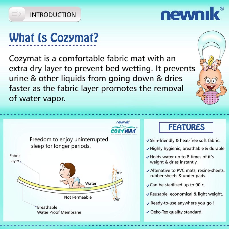 Newnik حصيرة بيبي نيو نيك مقاومة للماء / شراشف قابلة لإعادة الاستخدام / وسائد تحتية (الحجم: 140 سم × 220 سم) مارون، سرير مفرد - Image 2
