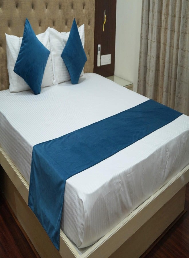 Vissage Premium Plain Velvet Bed Runner with 2 Cushion Covers, Teal - Image 1
