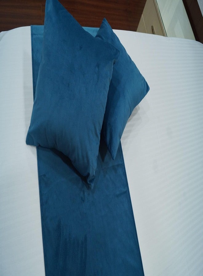 Vissage Premium Plain Velvet Bed Runner with 2 Cushion Covers, Teal - Image 2