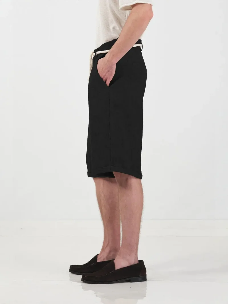 Giesto Black GIESTO Wide Leg Mid Waist Shorts with Tie Detail for Men | Best Price UAE