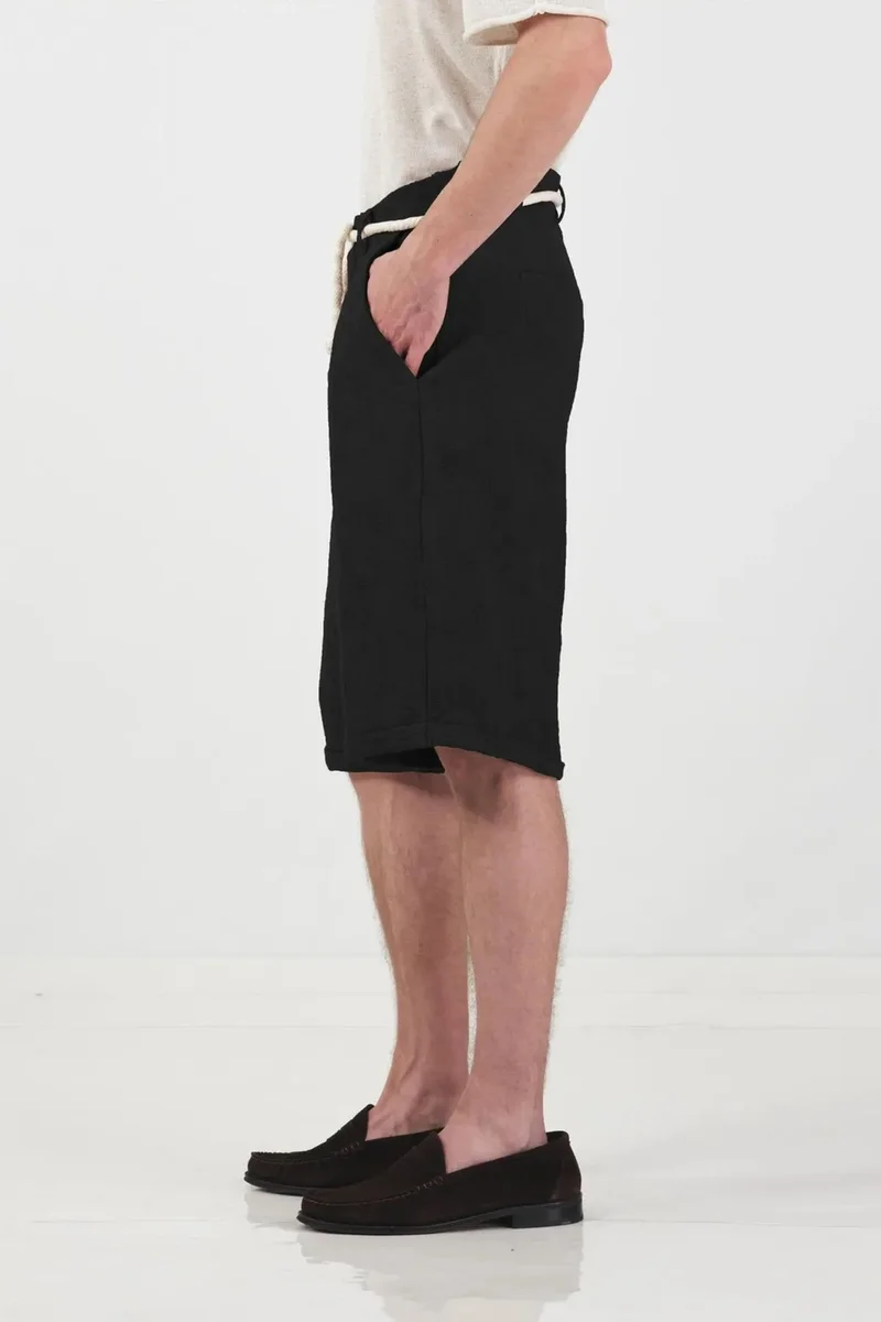 Giesto Black GIESTO Wide Leg Mid Waist Shorts with Tie Detail for Men | Best Price UAE