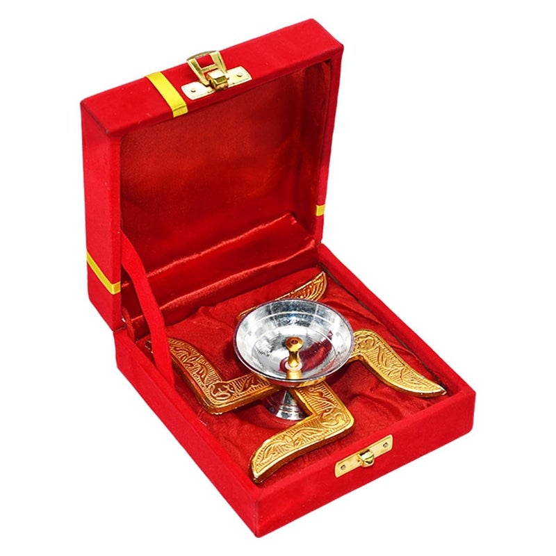 Saugat Traders Wedding Return Gift for Guest Pack of 3 Swastik Diya with Velvet Gift Box for Family Friends Bulk Return Gifts for Marriage Housewarming New Year - Image 3