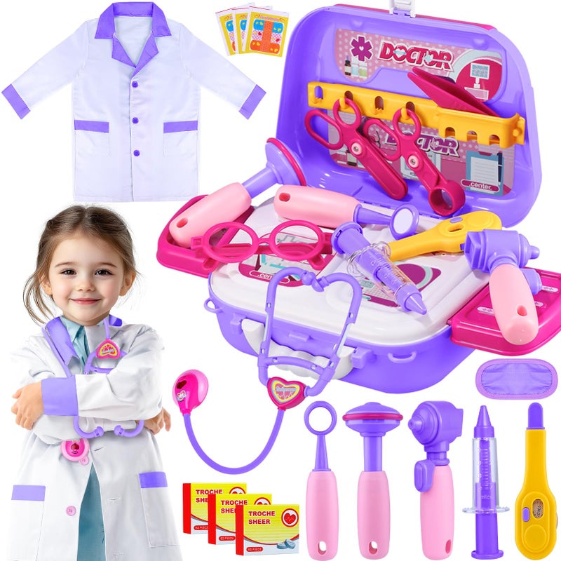 GINMIC Doctor Kit for Toddlers 35 22 Pieces Pretend Play Doctor Set with Halloween Role Play Doctor Costume and Carry Case for Toddlers and Kids Medical Dr Kit Toys for Girl Age 3 4 5 6 7 Year Old - Image 2
