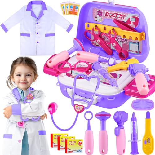 GINMIC Doctor Kit for Toddlers 35 22 Pieces Pretend Play Doctor Set with Halloween Role Play Doctor Costume and Carry Case for Toddlers and Kids Medical Dr Kit Toys for Girl Age 3 4 5 6 7 Year Old - Image 1