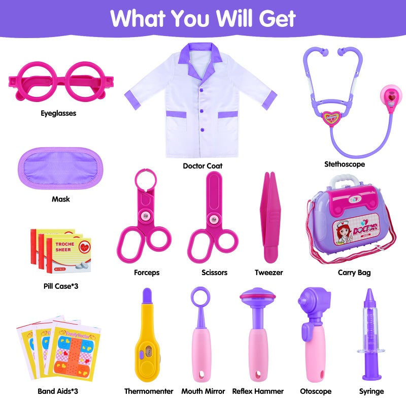 GINMIC Doctor Kit for Toddlers 35 22 Pieces Pretend Play Doctor Set with Halloween Role Play Doctor Costume and Carry Case for Toddlers and Kids Medical Dr Kit Toys for Girl Age 3 4 5 6 7 Year Old - Image 3
