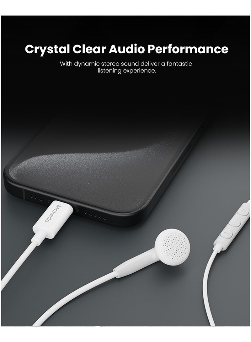 Moxedo Mono Earphone Type-C Connector Earphone with In-Line Microphone for iPhone 16/15, Samsung Galaxy s24 Ultra/S21 Ultra/ S20 FE, Note 20/10, iPad Pro 2018/Mac Book (White) - Image 2