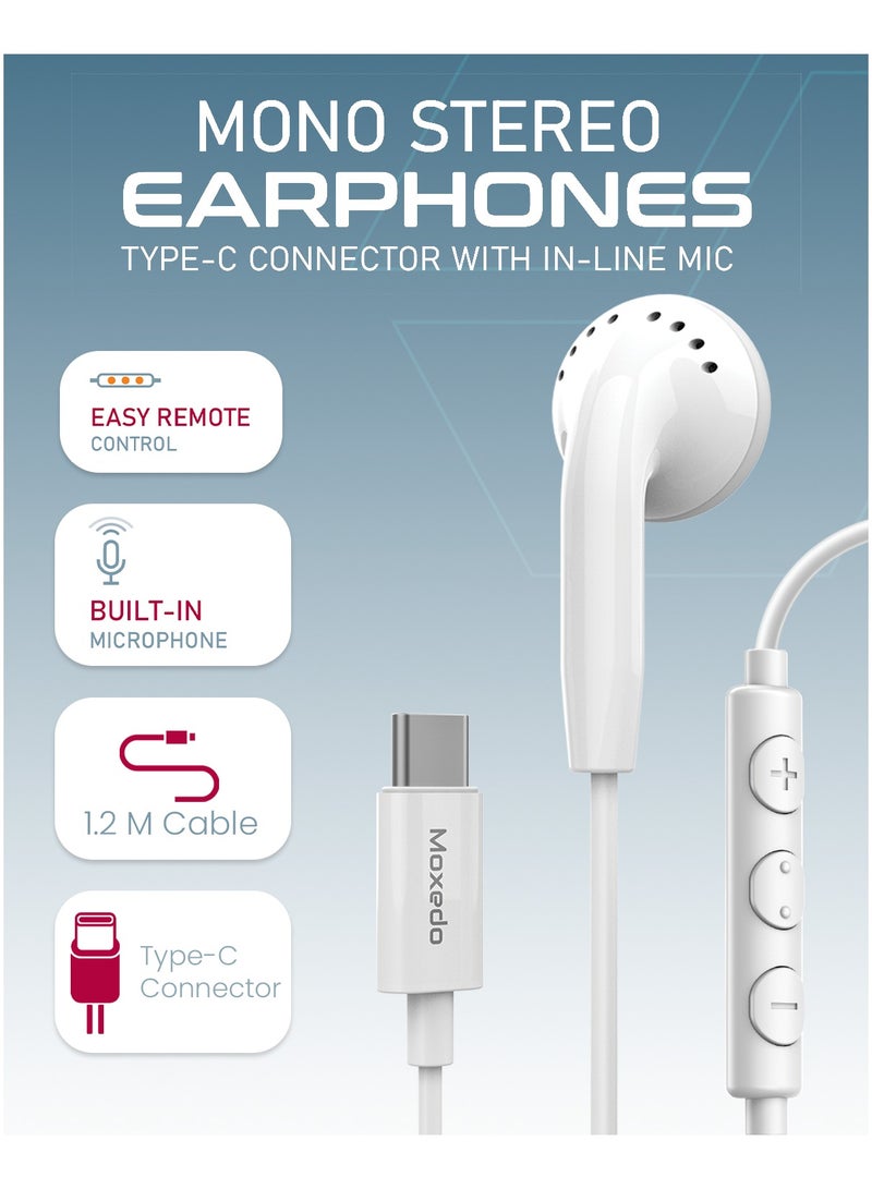 Moxedo Mono Earphone Type-C Connector Earphone with In-Line Microphone for iPhone 16/15, Samsung Galaxy s24 Ultra/S21 Ultra/ S20 FE, Note 20/10, iPad Pro 2018/Mac Book (White) - Image 5