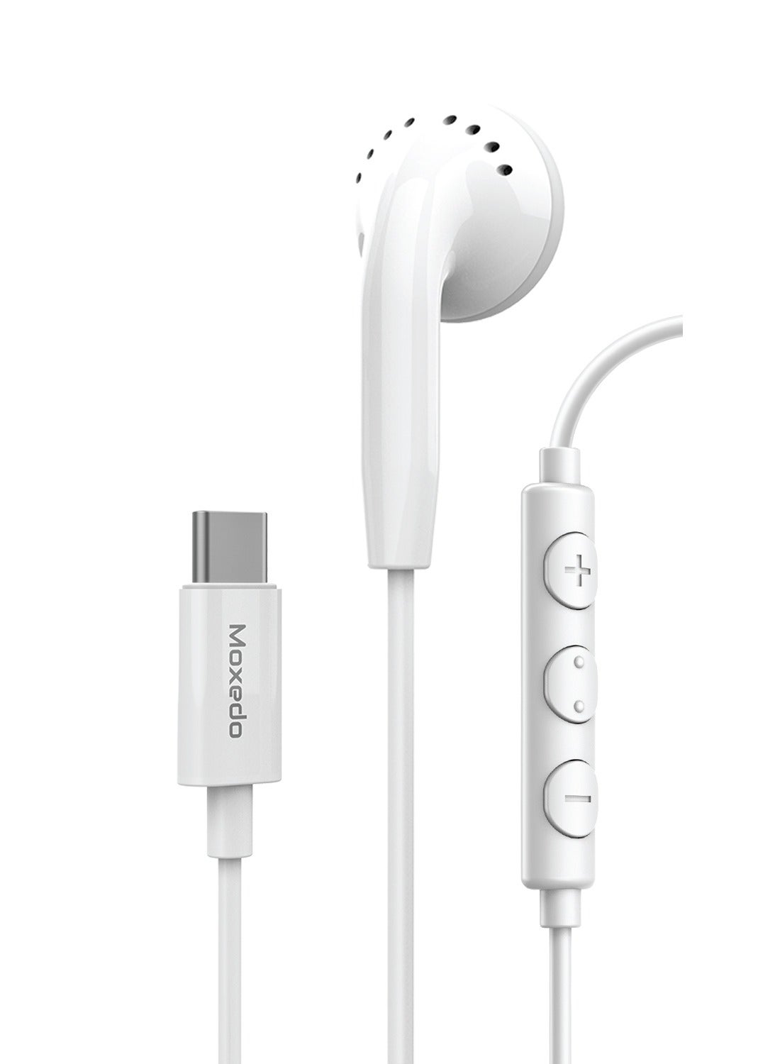 Moxedo Mono Earphone Type-C Connector Earphone with In-Line Microphone for iPhone 16/15, Samsung Galaxy s24 Ultra/S21 Ultra/ S20 FE, Note 20/10, iPad Pro 2018/Mac Book (White)