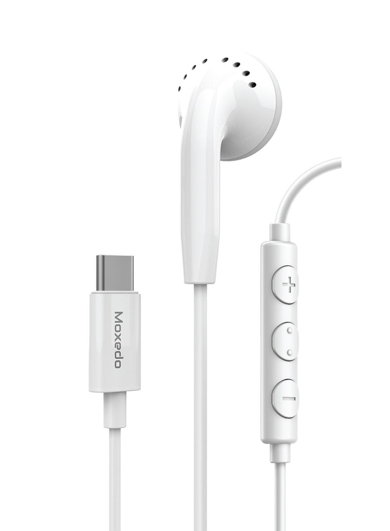 Moxedo Mono Earphone Type-C Connector Earphone with In-Line Microphone for iPhone 16/15, Samsung Galaxy s24 Ultra/S21 Ultra/ S20 FE, Note 20/10, iPad Pro 2018/Mac Book (White) - Image 1
