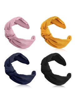 Chuangdi 4 Pieces Wide Knotted Headbands Knot Hairband Solid Color Plain Headband Knot Turban Headband Twist Turban Headwrap Yoga Hair Band Elastic Hair Accessories For Women And Girls  - Image 1