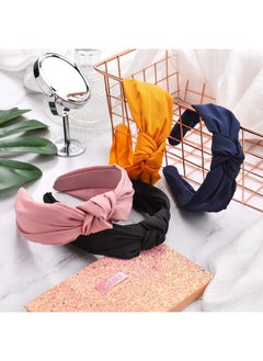 Chuangdi 4 Pieces Wide Knotted Headbands Knot Hairband Solid Color Plain Headband Knot Turban Headband Twist Turban Headwrap Yoga Hair Band Elastic Hair Accessories For Women And Girls  - Image 5