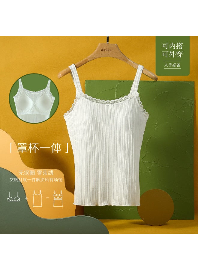 Red Bean Japanese Style Vertical Striped Camisole With Built-In Padded Bra - Fashion Backless Tank Top In Contrast Color For Layering - Image 2