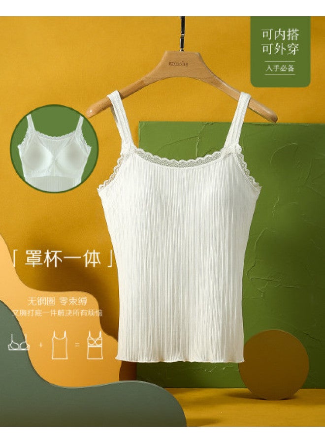 Red Bean Japanese Style Vertical Striped Camisole With Built-In Padded Bra - Fashion Backless Tank Top In Contrast Color For Layering - Image 1