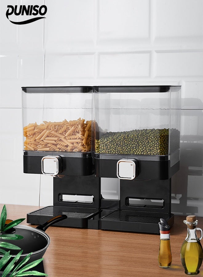 DUNISO موزع حبوب مزدوج، موزع جاف عمودي، حاويات تخزين وجبات خفيفة مزدوجة، منع الرطوبة والغبار، سهل الاستخدام، للمطعم، المنزل، المطبخ - Image 1
