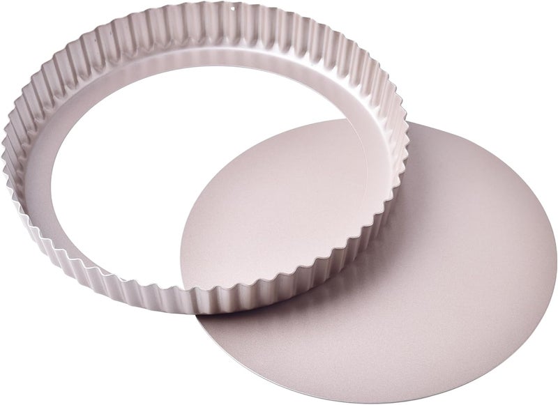 Bakeley 11-Inch Round Tart Pan with Loose Removable Bottom, Non-Stick Carbon Steel Quiche Pan for Oven Baking (Champagne Gold) - Image 1