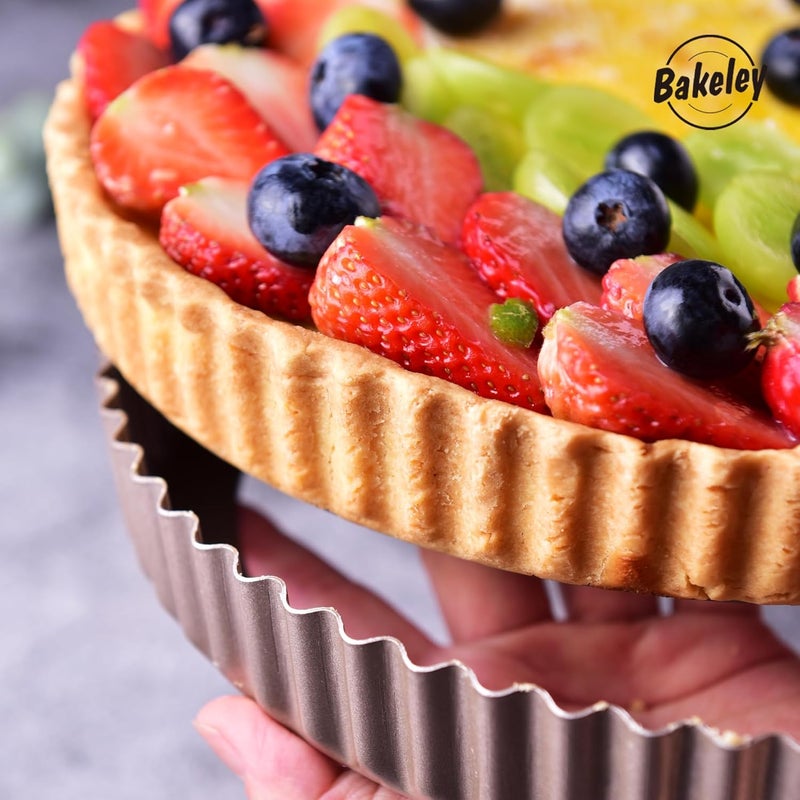 Bakeley 11-Inch Round Tart Pan with Loose Removable Bottom, Non-Stick Carbon Steel Quiche Pan for Oven Baking (Champagne Gold) - Image 4