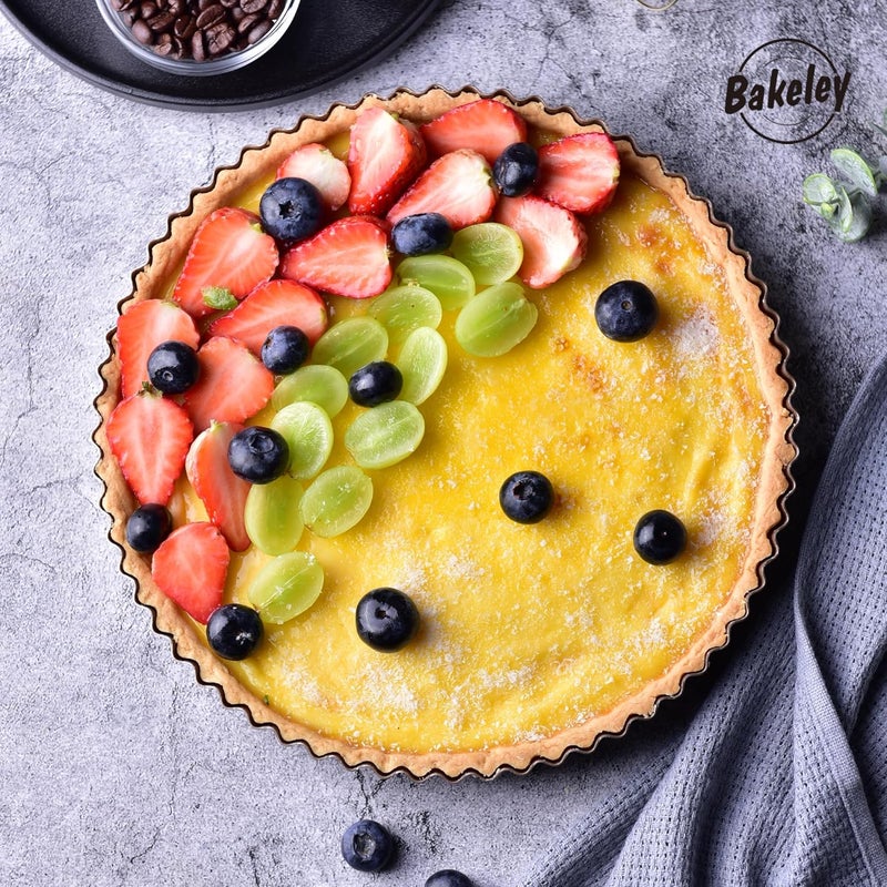 Bakeley 11-Inch Round Tart Pan with Loose Removable Bottom, Non-Stick Carbon Steel Quiche Pan for Oven Baking (Champagne Gold) - Image 3