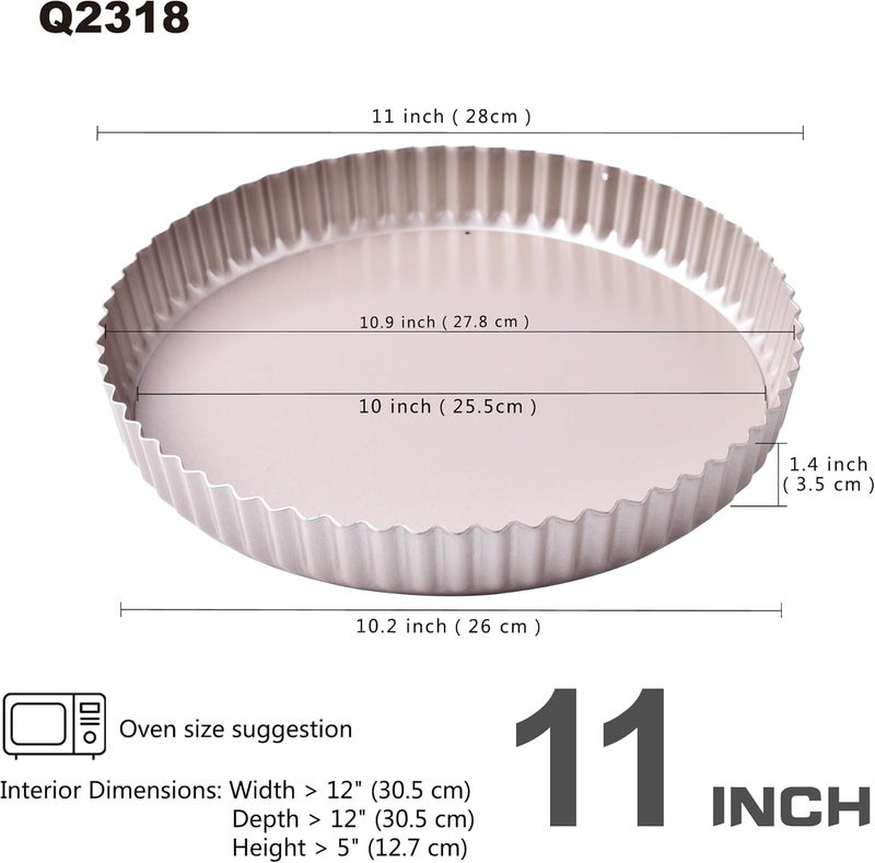 Bakeley 11-Inch Round Tart Pan with Loose Removable Bottom, Non-Stick Carbon Steel Quiche Pan for Oven Baking (Champagne Gold) - Image 2