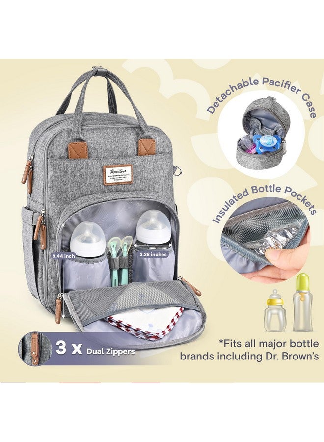 روفالينو حقيبة ظهر للحفاضات من روفالينو، حقيبة سفر متعددة الوظائف، حقائب تغيير حفاضات الأطفال، سعة كبيرة، مقاومة للماء، رمادية - Image 1