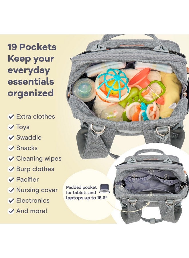 روفالينو حقيبة ظهر للحفاضات من روفالينو، حقيبة سفر متعددة الوظائف، حقائب تغيير حفاضات الأطفال، سعة كبيرة، مقاومة للماء، رمادية - Image 4