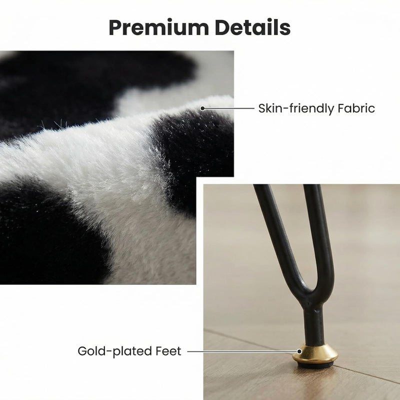 Leesingdo Vanity Stool Chair, Faux Fur Ottoman Foot Stool with Metal Legs & Adjustable Black Feet, Flip Top Storage Makeup Stool with Soft Padded Seat, Foot Rest for Makeup Room Bedroom, Cow - Image 2