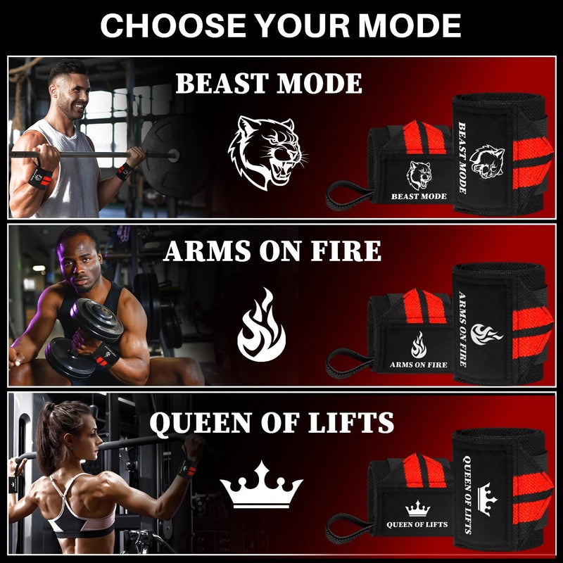 TECEUM Weightlifting Wrist Wraps with Thumb Loop â€“ Black and Red â€“ Beast Mode â€“ 18 inch â€“ Heavy-Duty Workout Wrist Support & Protection â€“ Ideal for Powerlifting, Strength Training, Bodybuilding - Image 4