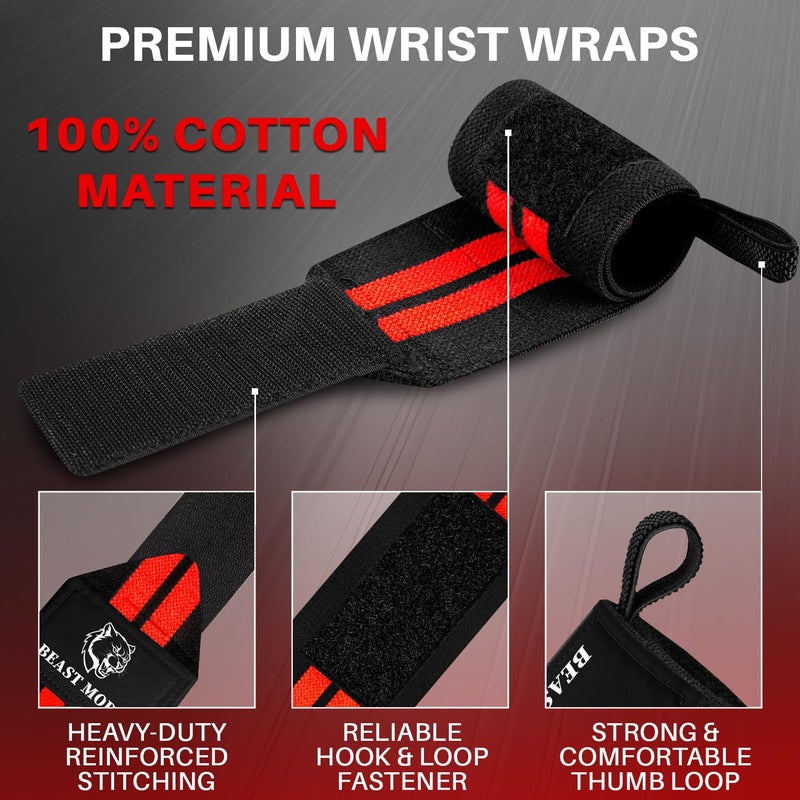TECEUM Weightlifting Wrist Wraps with Thumb Loop â€“ Black and Red â€“ Beast Mode â€“ 18 inch â€“ Heavy-Duty Workout Wrist Support & Protection â€“ Ideal for Powerlifting, Strength Training, Bodybuilding - Image 3
