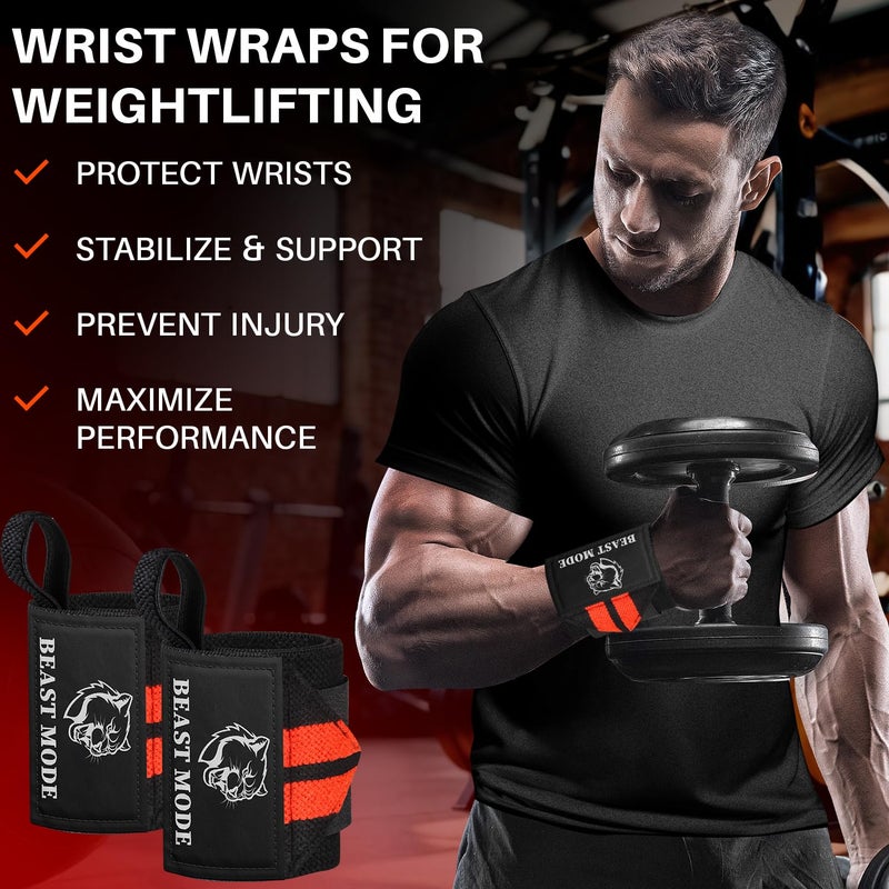 TECEUM Weightlifting Wrist Wraps with Thumb Loop â€“ Black and Red â€“ Beast Mode â€“ 18 inch â€“ Heavy-Duty Workout Wrist Support & Protection â€“ Ideal for Powerlifting, Strength Training, Bodybuilding - Image 2