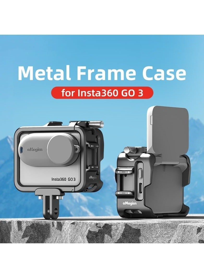XiuWoo Aluminum Frame Cage for Insta360 GO 3, Metal Protective Lens Silicone Case with Housing Cold Shoe Mount Compatibel Official Pivot Stand - Image 1