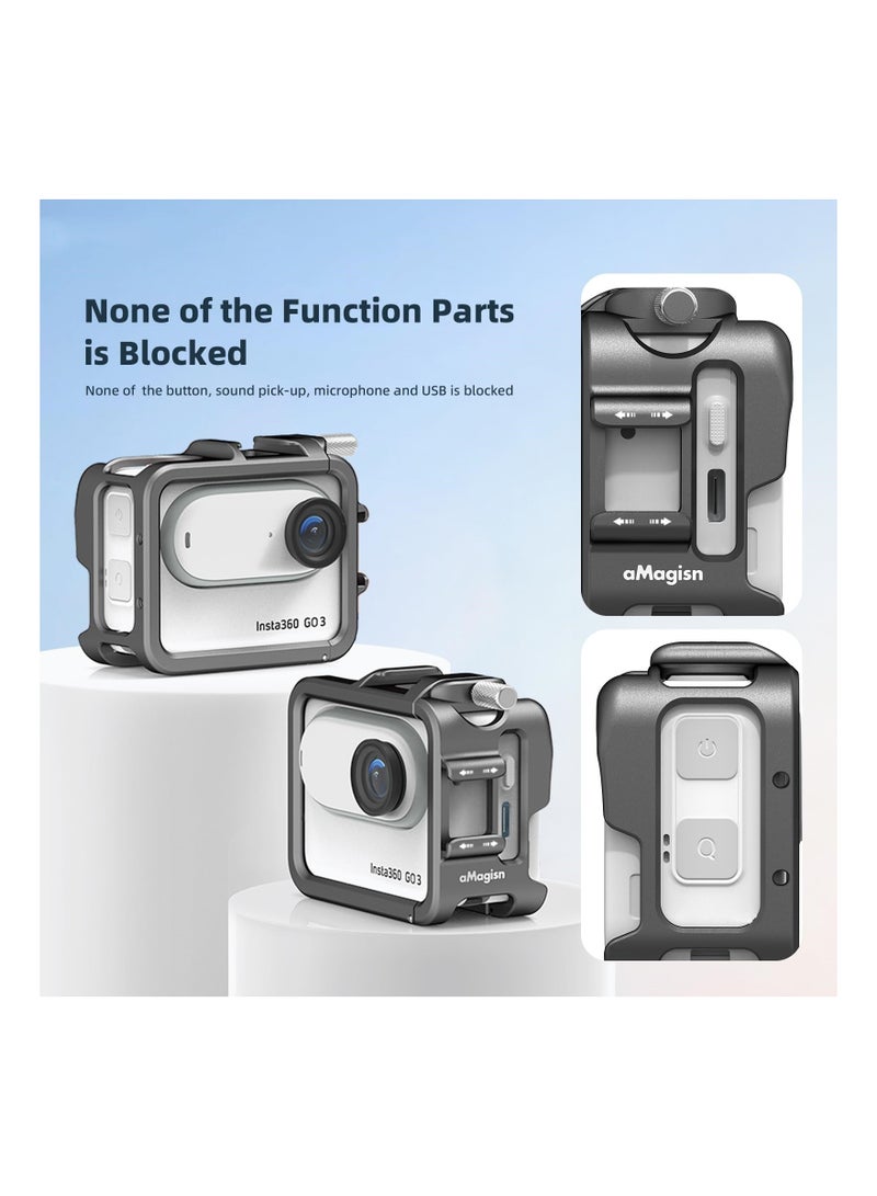 XiuWoo Aluminum Frame Cage for Insta360 GO 3, Metal Protective Lens Silicone Case with Housing Cold Shoe Mount Compatibel Official Pivot Stand - Image 5