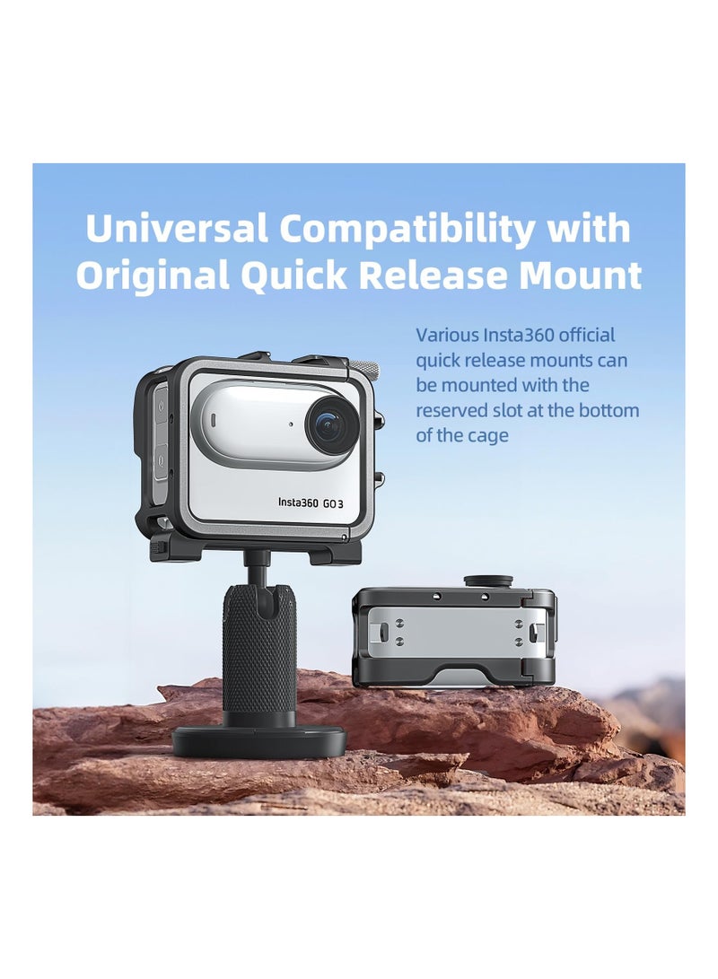 XiuWoo Aluminum Frame Cage for Insta360 GO 3, Metal Protective Lens Silicone Case with Housing Cold Shoe Mount Compatibel Official Pivot Stand - Image 2