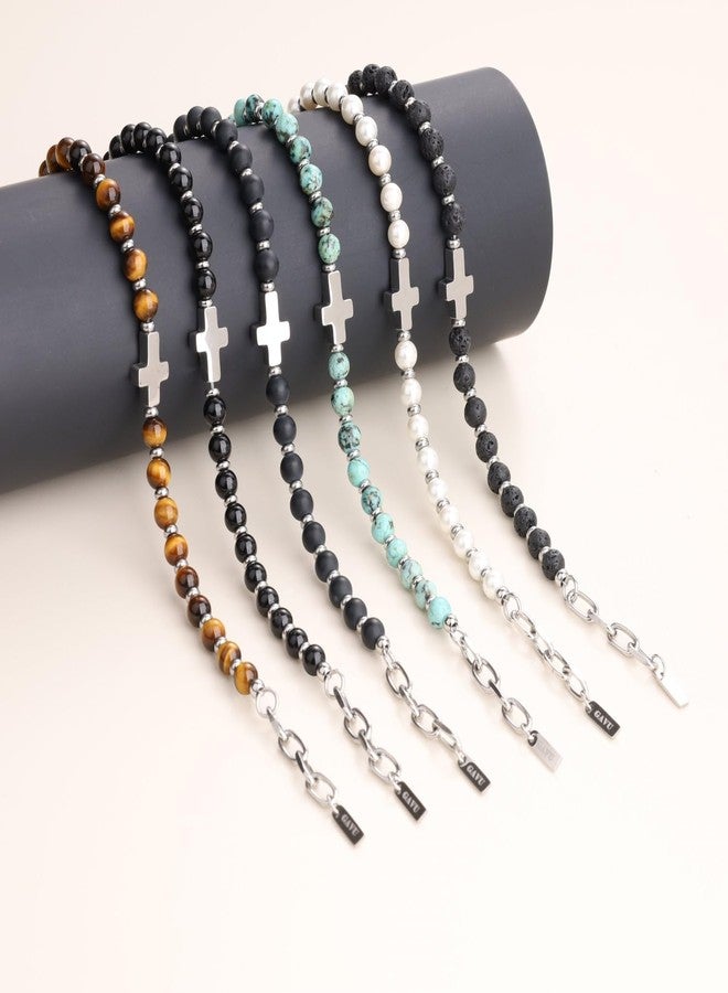 GAVU Tiger eye Bracelet for Men, Mens Cross Bracelet, Crystal Beaded Bracelet Men - Image 5