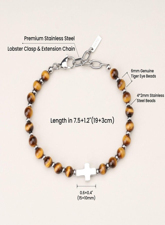 GAVU Tiger eye Bracelet for Men, Mens Cross Bracelet, Crystal Beaded Bracelet Men - Image 3
