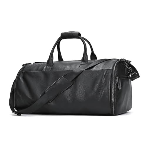 LUUFAN Genuine Leather Garment Bag Large Capacity Travel Bag Business Suit Carrier Bag with Shoe Compartment Men Women Duffel Bags for Overnight Gym Sports Weekend Black - Image 1