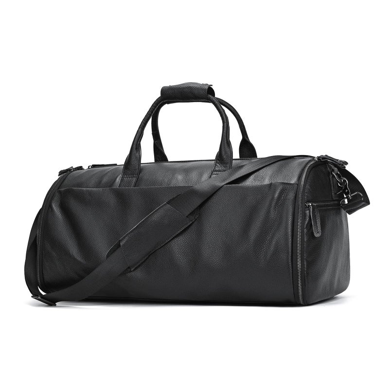 LUUFAN Genuine Leather Garment Bag Large Capacity Travel Bag Business Suit Carrier Bag with Shoe Compartment Men Women Duffel Bags for Overnight Gym Sports Weekend Black - Image 2