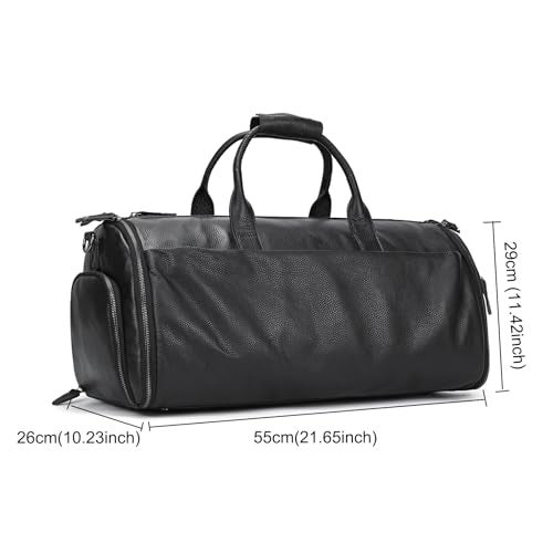 LUUFAN Genuine Leather Garment Bag Large Capacity Travel Bag Business Suit Carrier Bag with Shoe Compartment Men Women Duffel Bags for Overnight Gym Sports Weekend Black - Image 3