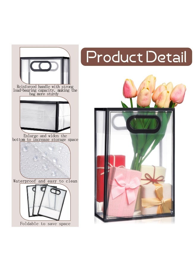 أكياس هدايا بلاستيكية شفافة، 20 قطعة حقيبة هدايا PVC شفافة، حقيبة تسوق بلاستيكية، أكياس تسوق قابلة لإعادة الاستخدام، مع مقبض مقصوص، لزفاف حفلة تكريم (26x18x8 سم، حواف سوداء) - Image 2