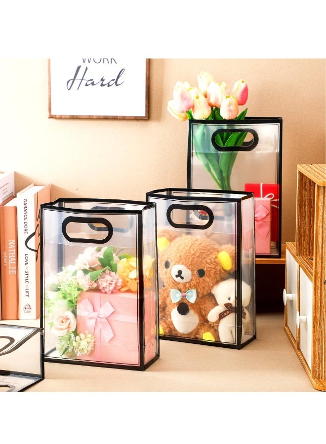 أكياس هدايا بلاستيكية شفافة، 20 قطعة حقيبة هدايا PVC شفافة، حقيبة تسوق بلاستيكية، أكياس تسوق قابلة لإعادة الاستخدام، مع مقبض مقصوص، لزفاف حفلة تكريم (26x18x8 سم، حواف سوداء) - Image 4