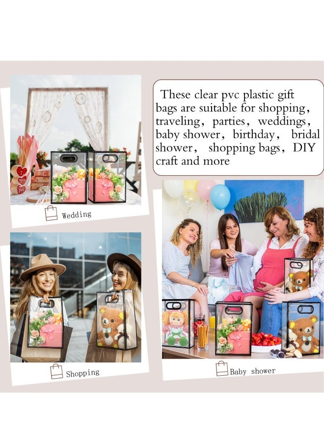 أكياس هدايا بلاستيكية شفافة، 20 قطعة حقيبة هدايا PVC شفافة، حقيبة تسوق بلاستيكية، أكياس تسوق قابلة لإعادة الاستخدام، مع مقبض مقصوص، لزفاف حفلة تكريم (26x18x8 سم، حواف سوداء) - Image 5