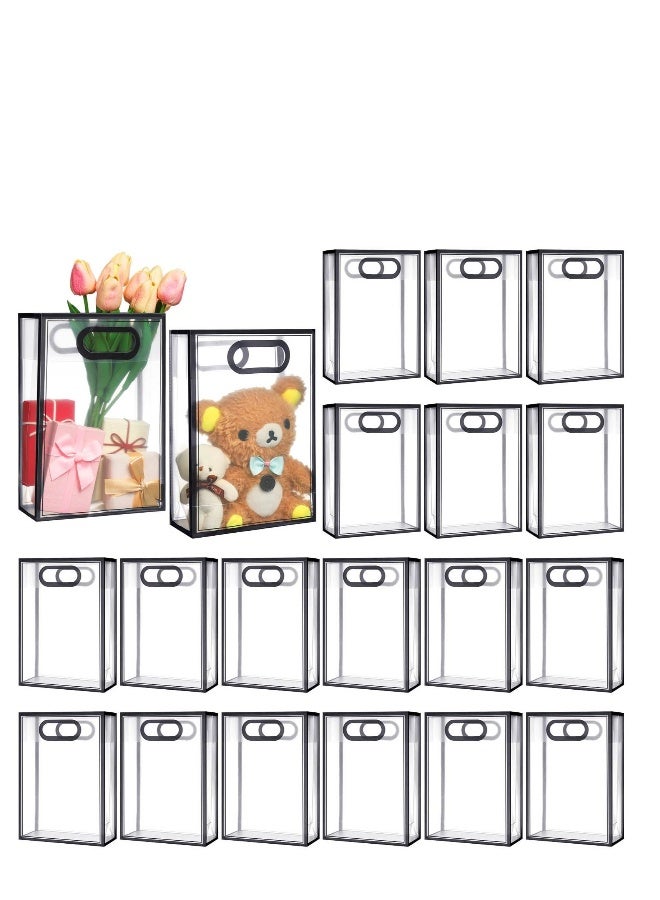 أكياس هدايا بلاستيكية شفافة، 20 قطعة حقيبة هدايا PVC شفافة، حقيبة تسوق بلاستيكية، أكياس تسوق قابلة لإعادة الاستخدام، مع مقبض مقصوص، لزفاف حفلة تكريم (26x18x8 سم، حواف سوداء) - Image 1