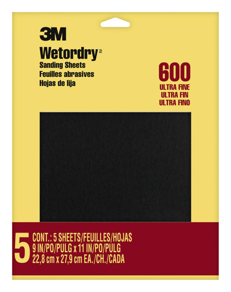 3M Wet or dry Sandpaper, 9 in. x 11 inch, 600 Grit, Ultra Fine, 5 Sheets/Pack