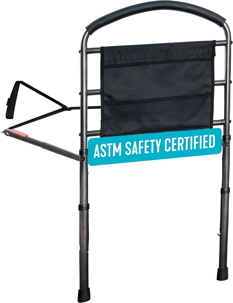 Stander Stable Rail Bedside Assist Railing for Elderly Adults Senior Bed Handle with Adjustable Legs and Organizer Pouch ASTM Safety Approved Bedrail