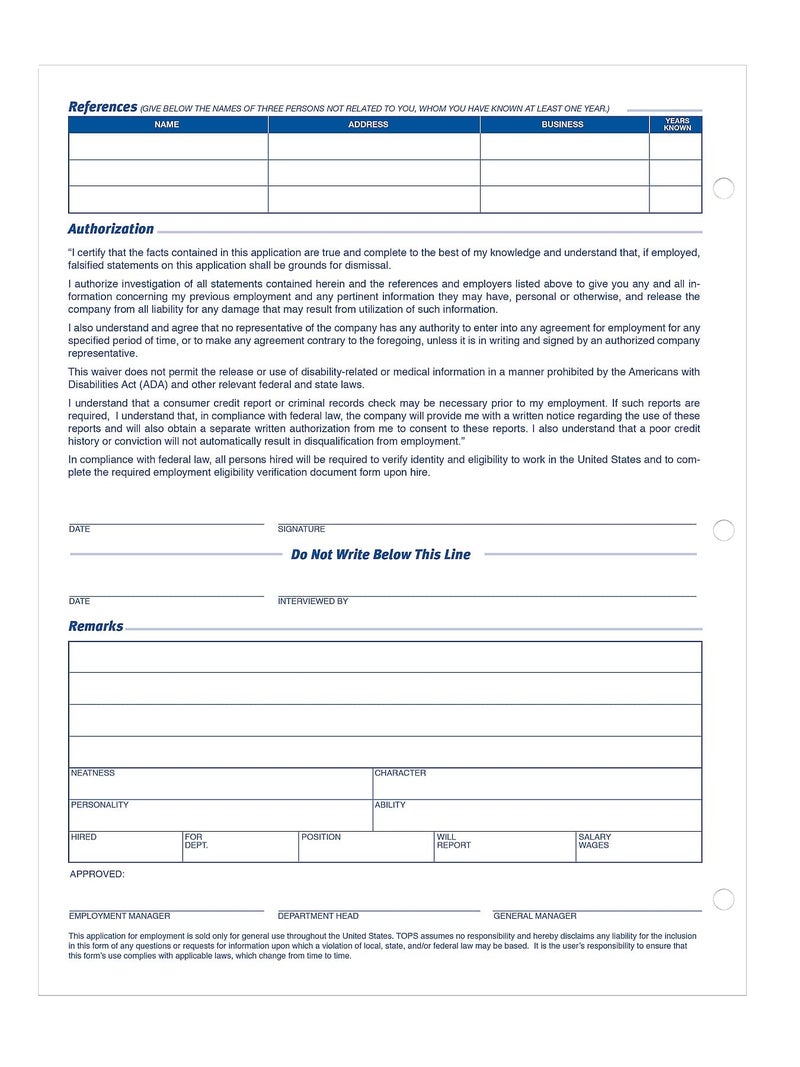 Adams TOPS 8 1/2 x 11 Inch Employee Application 50 Sheet Pads, 2 Pack (32851) - Image 3